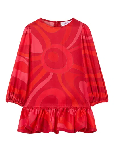 Pucci Junior Babies' Marmo-print Ruffled Dress In Red