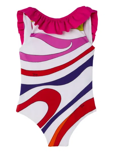 Pucci Junior Babies' Marmo-print Ruffled Swimsuit In Multi