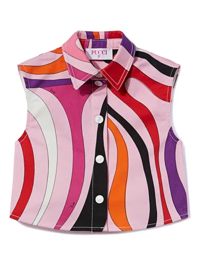 Pucci Junior Kids' Marmo-print Sleeveless Shirt In Rosa