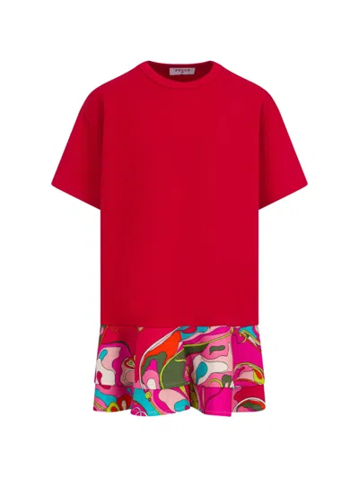 Pucci Junior Kids' Marmo-print Casual Dress In Red