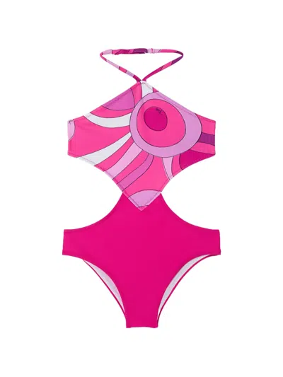 Pucci Junior Babies' Marmo-print Cut-out One-piece Swimsuit In Multi