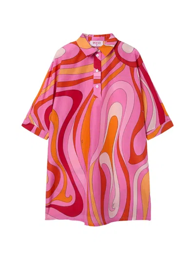 Pucci Junior Kids' Marmo-print Dress In Purple