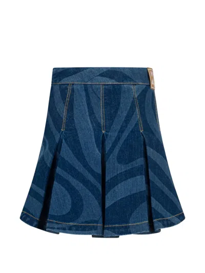 Pucci Junior Kids' Marmo-print Pleated Skirt In Blue