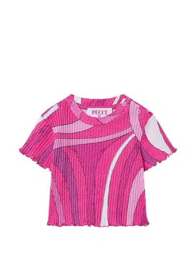 Pucci Junior Babies' Marmo-print Ribbed T-shirt In Pink