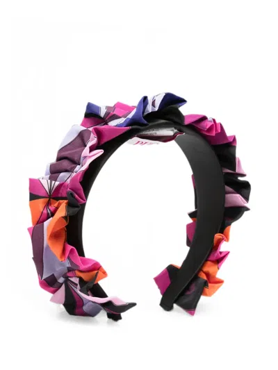 Pucci Junior Marmo-print Ruffled Headband In 粉色