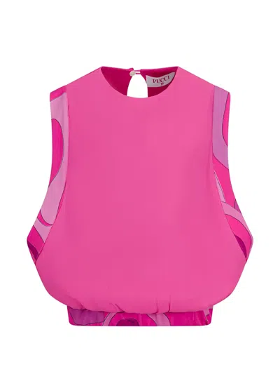 Pucci Junior Kids' Marmo-print Sleeveless Top In Pink