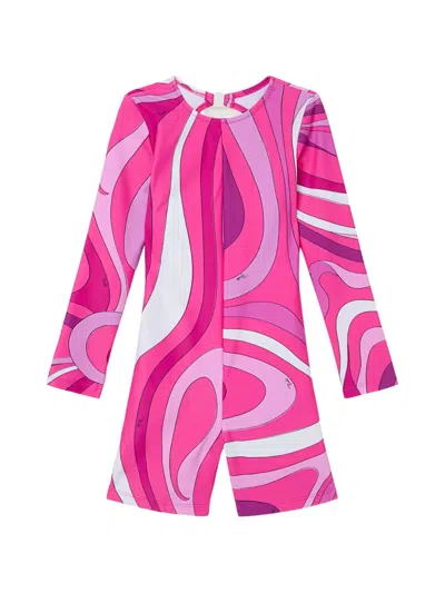 Pucci Junior Babies' Marmo-print Swimsuit In Purple