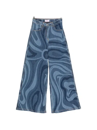Pucci Junior Kids' Marmo-print Wide-leg Jeans In Blue