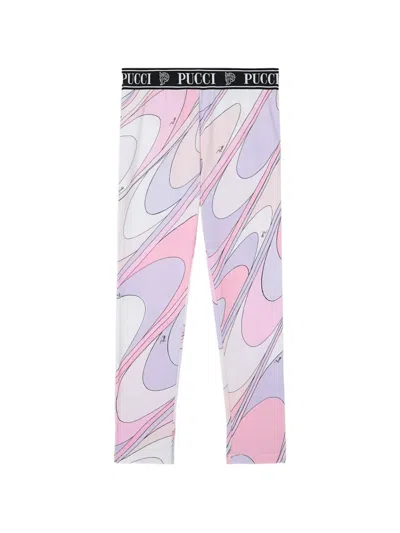 Pucci Junior Kids' Onde Print Leggings With Waistband In Multi
