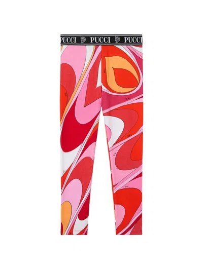 Pucci Junior Kids' Onde Print Leggings With Waistband In Multi