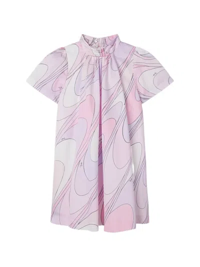 Pucci Junior Kids' Onde Print Satin Dress In Multi