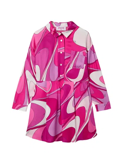 Pucci Junior Kids' Onde Print Chemisier Dress In Pink