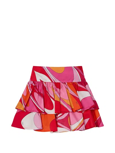 Pucci Junior Kids' Onde-print Satin Skirt In Red