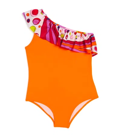 Pucci Junior Kids' One-shoulder Swimsuit In Orange
