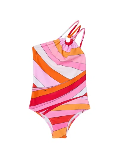 Pucci Junior Babies' One-shoulder Iride Print One-piece Swimsuit In Multi