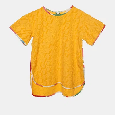 Pre-owned Pucci Junior Orange Flocked Jacquard Logo Terry Round Neck Top 4yrs