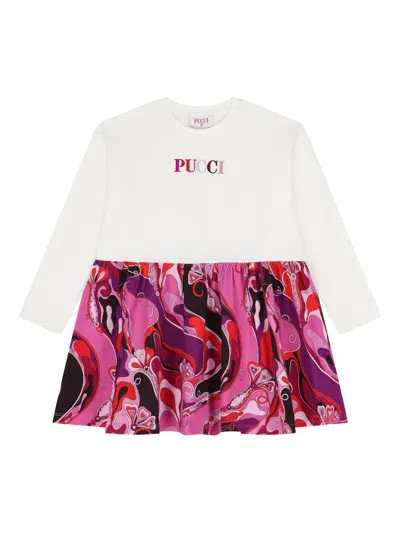 Pucci Junior Kids' Orchidee Logo-embroidered Ruffled Dress In Multi