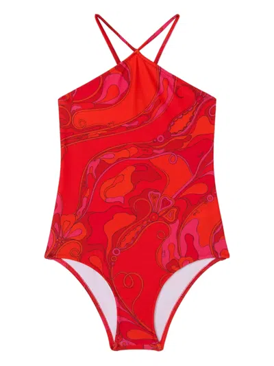 Pucci Junior Kids' Orchidee-print Swimsuit In Red
