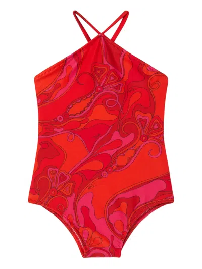 Pucci Junior Babies' Orchidee-print Swimsuit In Red