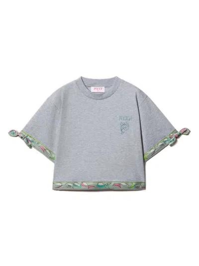Pucci Junior Kids' Pesci-print Cotton T-shirt In 灰色