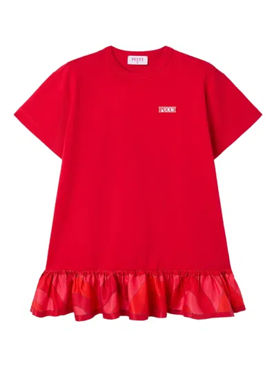Pucci Junior Kids' Printed-flounce Short-sleeves Dress In Red
