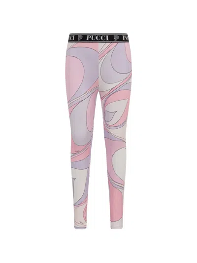 Pucci Junior Kids' Printed Logo Waistband Trousers In Pink