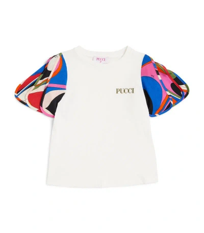 Pucci Junior Kids' Marmo-sleeves Cotton T-shirt In 白色