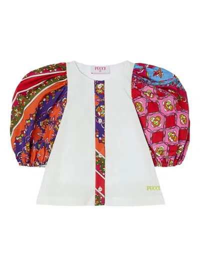Pucci Junior Kids' Puff-sleeve Iride-patterned Top In Multi