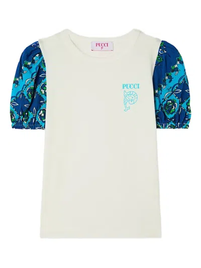 Pucci Junior Puff-sleeve Printed T-shirt In White