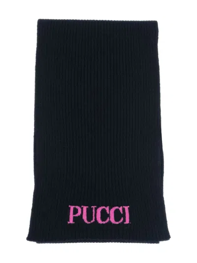 Pucci Junior Kids' Ribbed Logo Scarf In Black