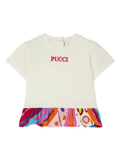 Pucci Junior Babies' Ruffle-hem Logo T-shirt In White