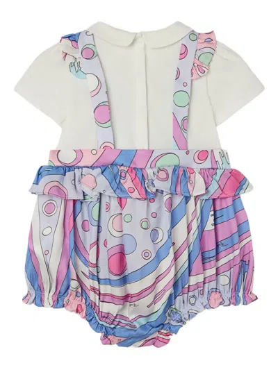 Pucci Junior Babies' Ruffled Bib Shorties In Multi
