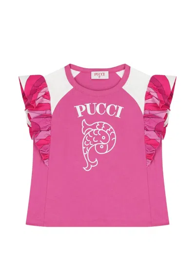 Pucci Junior Kids' Ruffled Graphic T-shirt In Pink
