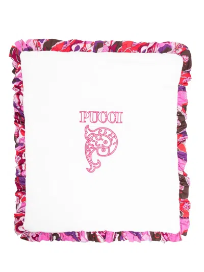Pucci Junior Ruffled Logo-print Blanket In White