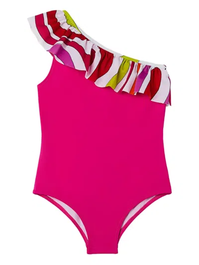 Pucci Junior Kids' Ruffled One-shoulder Swimsuit In Pink