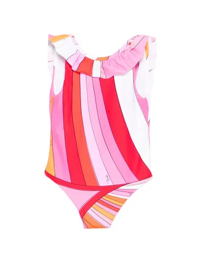 Pucci Junior Babies' Ruffled Patterned Swimsuit In Multi