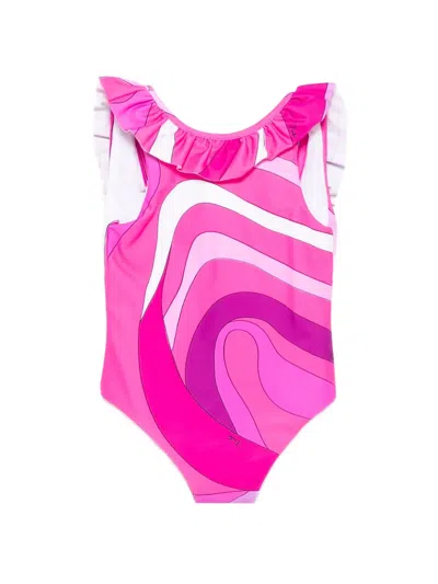 Pucci Junior Babies' Ruffled Print Swimsuit In Pink