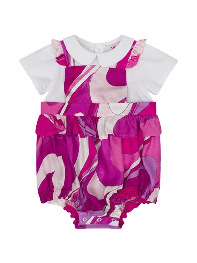 Pucci Junior Ruffled Printed Babygrow In Burgundy