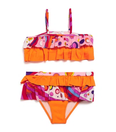 Pucci Junior Kids' Ruffled Printed Bikini In Orange