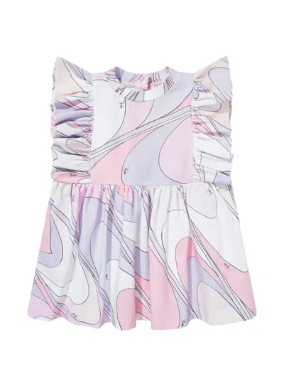Pucci Junior Babies' Ruffled Printed Dress In Blue