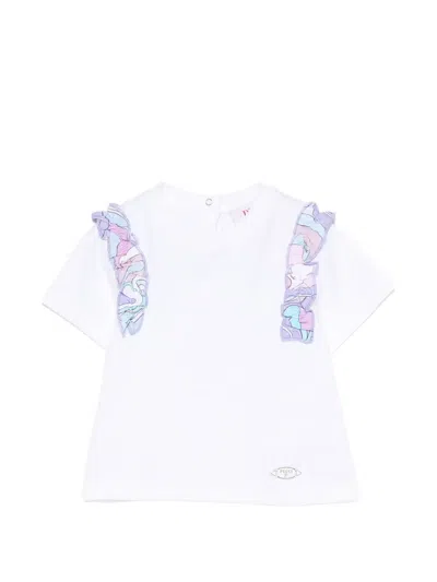 Pucci Junior Babies' Ruffle-trim Logo-detail Cotton T-shirt In White