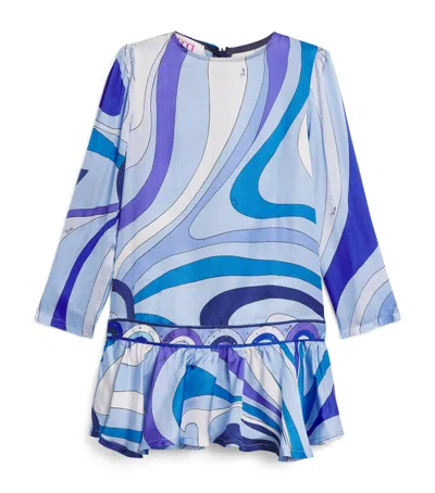 Pucci Junior Kids' Satin Printed Dress In Blue