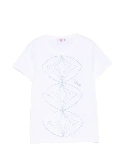 Pucci Junior Kids' Sequin-embellished Graphic-print Cotton T-shirt In White