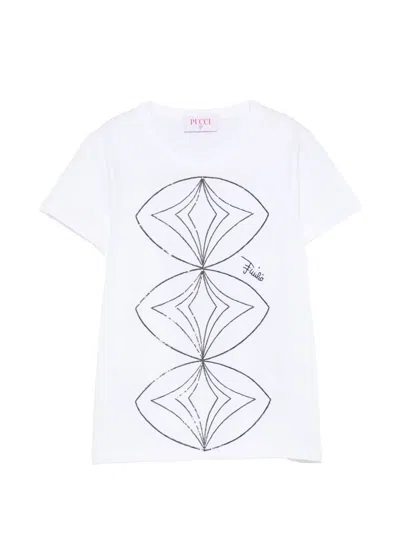 Pucci Junior Kids' Sequin-embellished Graphic-print Cotton T-shirt In White