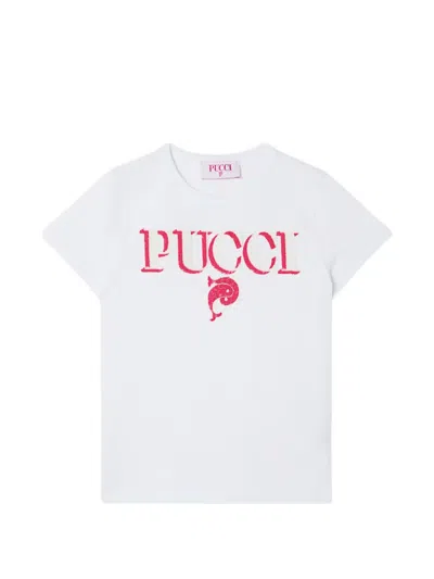 Pucci Junior Kids' Sequin-embellished Logo T-shirt In White