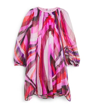 Pucci Junior Kids' Silk Chiffon Iride Print Dress In Pink