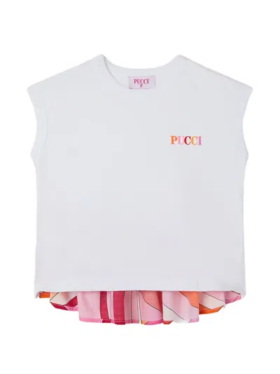 Pucci Junior Sleeveless T-shirt With Printed Hem In Multi