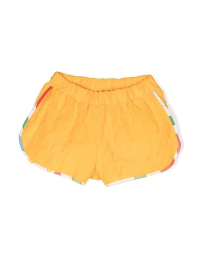 Pucci Junior Kids' Stripe-detail Monogram-jacquard Shorts In Orange