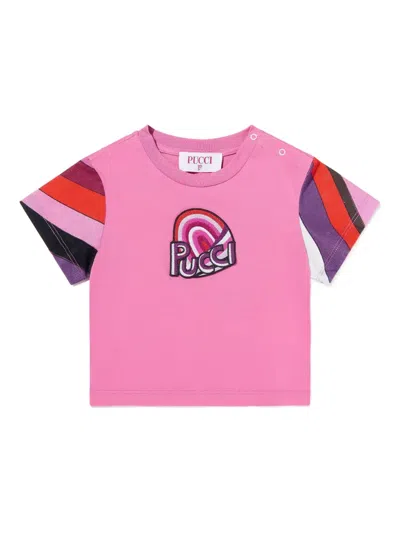 Pucci Junior Babies' Striped Appliqué Top In Pink