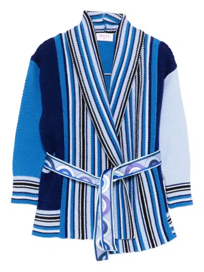 Pucci Junior Kids' Striped Panelled Cardigan In Blue